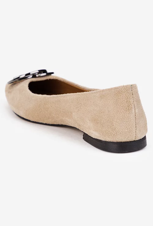 Balerini dama bej din piele intoarsa