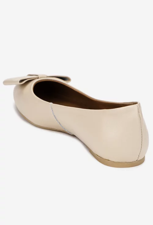 Balerini dama bej din piele naturala cu funda