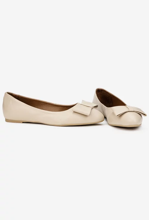 Balerini dama bej din piele naturala cu funda