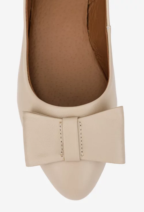 Balerini dama bej din piele naturala cu funda