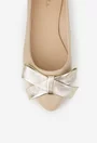 Balerini dama bej din piele naturala cu funda aurie