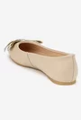Balerini dama bej din piele naturala cu funda aurie