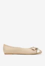 Balerini dama bej din piele naturala cu funda aurie