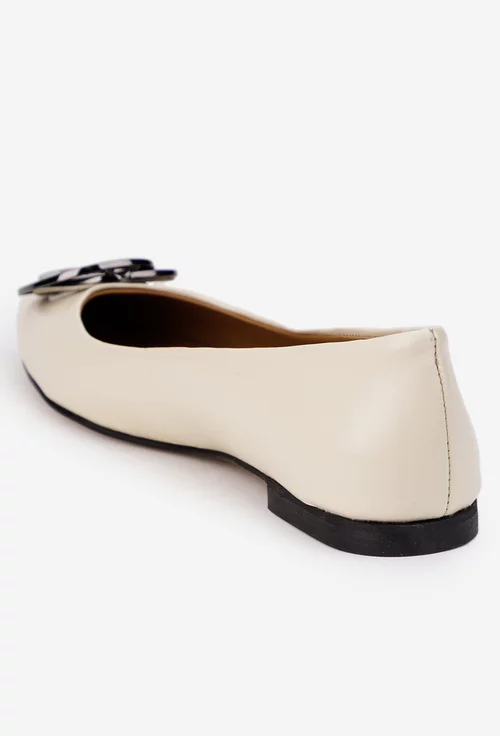 Balerini dama bej din piele naturala cu ornament