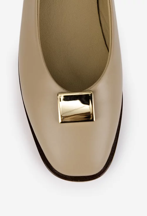 Balerini dama bej din piele naturala cu ornament