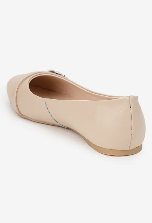 Balerini dama bej din piele naturala cu ornament