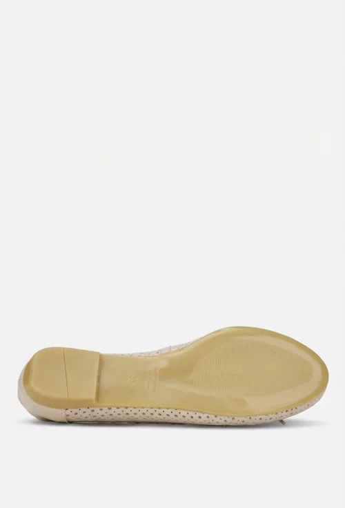 Balerini dama bej din piele perforata cu funda