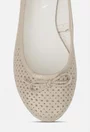 Balerini dama bej din piele perforata cu funda