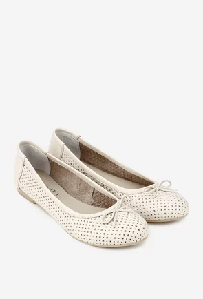 Balerini dama bej din piele perforata cu funda