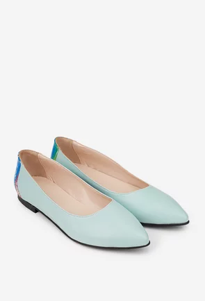 Balerini dama bleu din piele cu detalii colorate