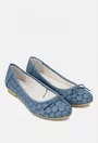 Balerini dama bleu din piele cu model si funda