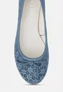 Balerini dama bleu din piele cu model si funda