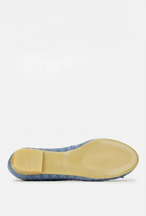 Balerini dama bleu din piele cu model si funda