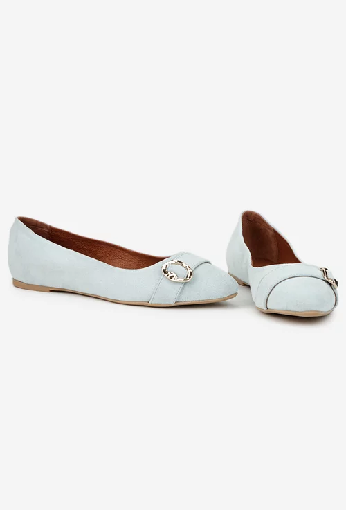 Balerini dama bleu din piele intoarsa cu ornament