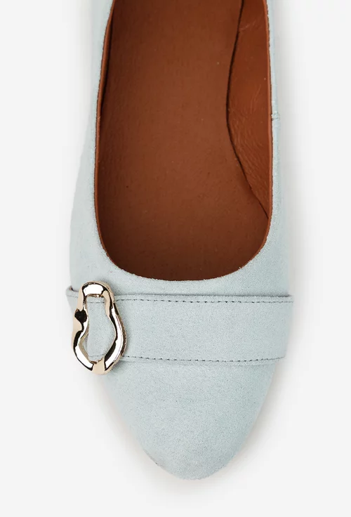 Balerini dama bleu din piele intoarsa cu ornament