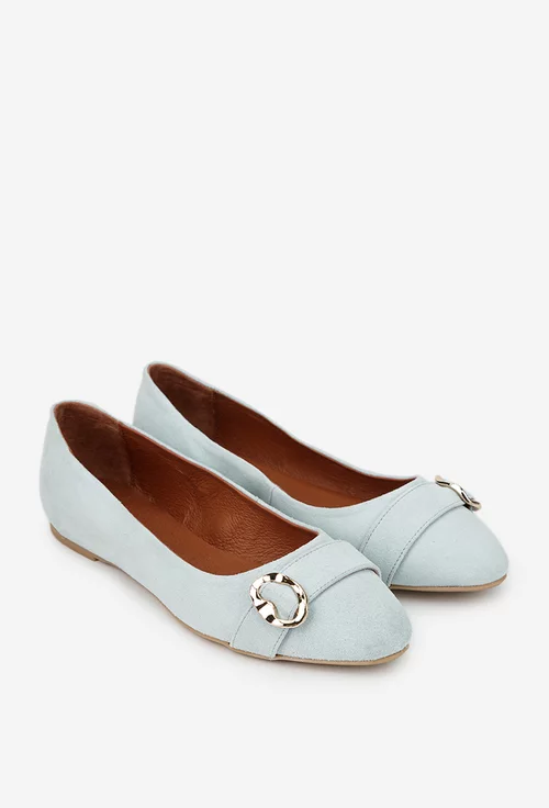 Balerini dama bleu din piele intoarsa cu ornament