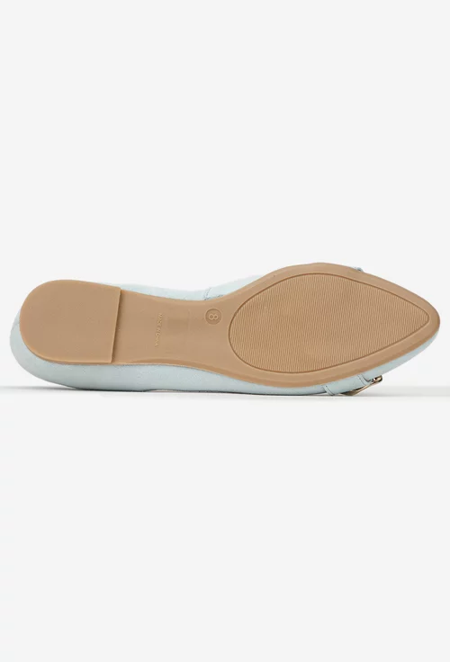 Balerini dama bleu din piele intoarsa cu ornament