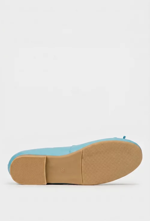 Balerini dama bleu din piele naturala cu funda subtire