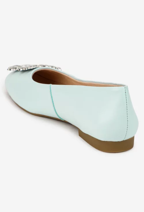 Balerini dama bleu din piele naturala cu ornament picture - 4