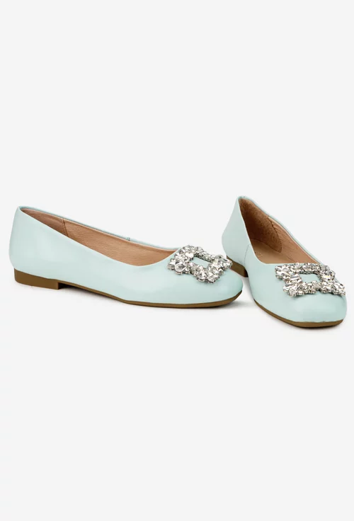 Balerini dama bleu din piele naturala cu ornament picture - 6