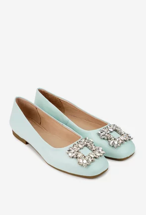 Balerini dama bleu din piele naturala cu ornament