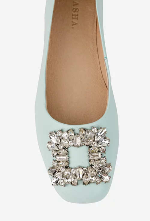 Balerini dama bleu din piele naturala cu ornament picture - 7