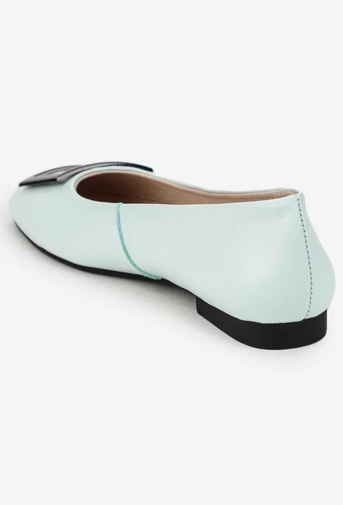 Balerini dama bleu din piele naturala cu ornament picture - 5