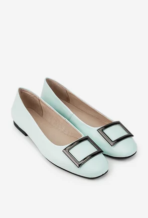 Balerini dama bleu din piele naturala cu ornament
