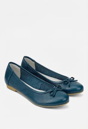 Balerini dama bleumarin din piele texturata cu funda