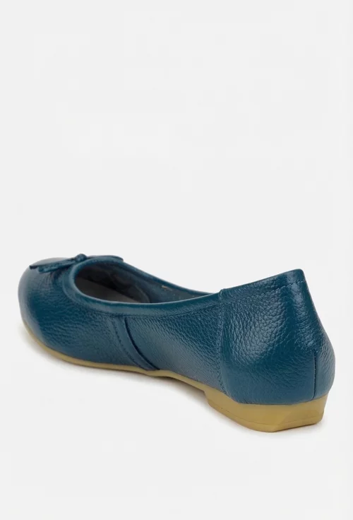 Balerini dama bleumarin din piele texturata cu funda