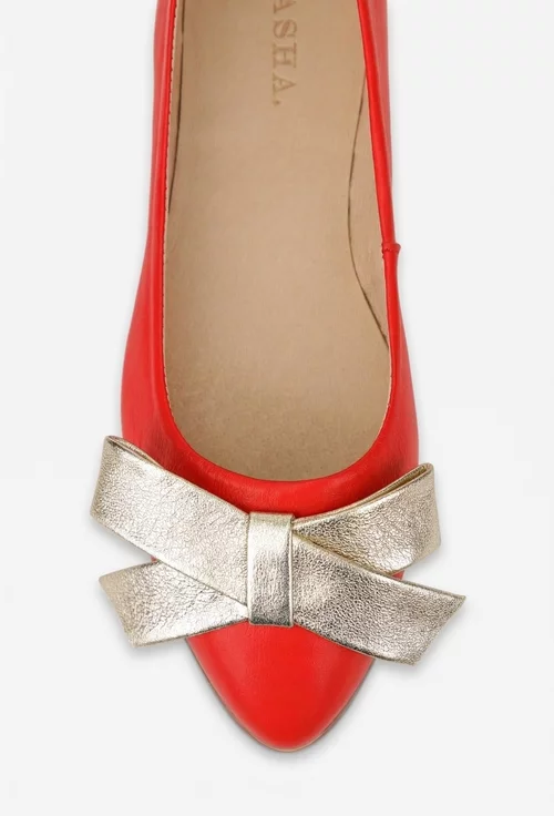 Balerini dama corai din piele cu funda aurie