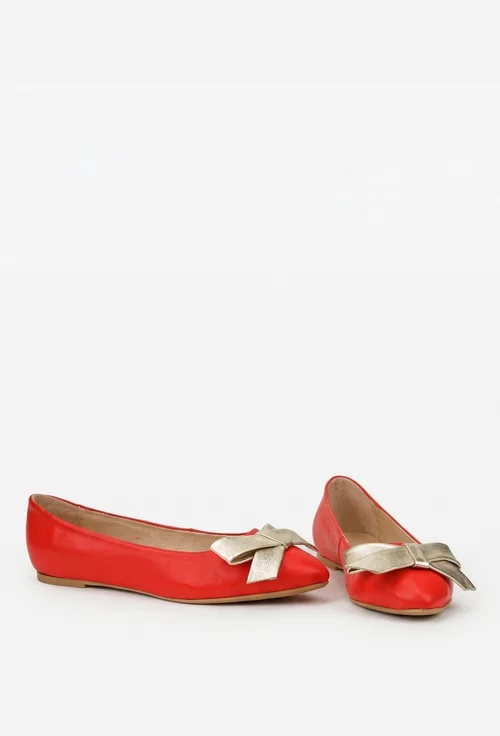 Balerini dama corai din piele cu funda aurie