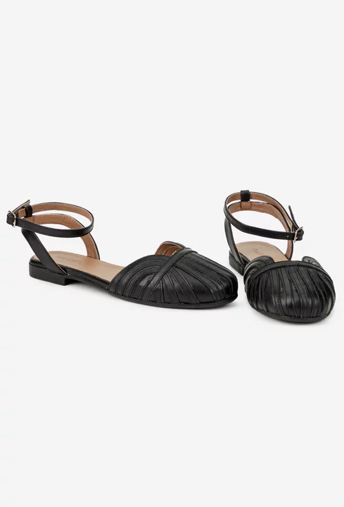 Balerini dama decupati din piele naturala neagra picture - 7