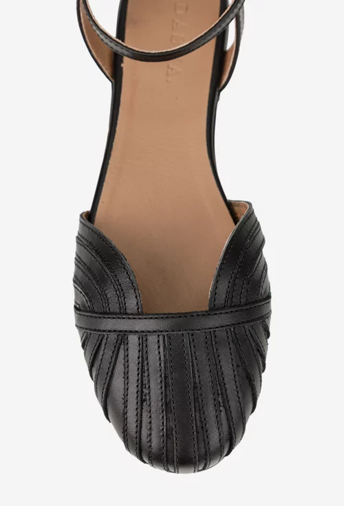 Balerini dama decupati din piele naturala neagra picture - 8