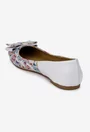 Balerini dama din piele alba cu imprimeu multicolor si funda