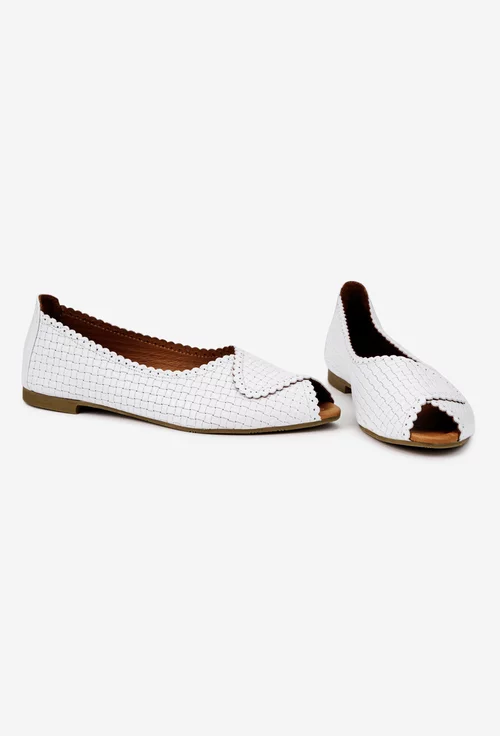 Balerini dama din piele alba cu model
