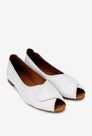 Balerini dama din piele alba cu model