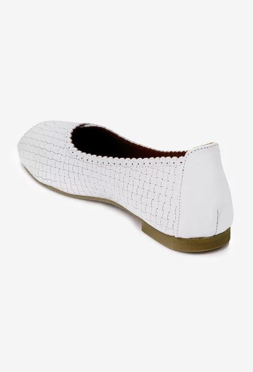 Balerini dama din piele alba cu model