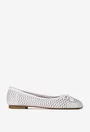 Balerini dama din piele alba cu model perforat si funda