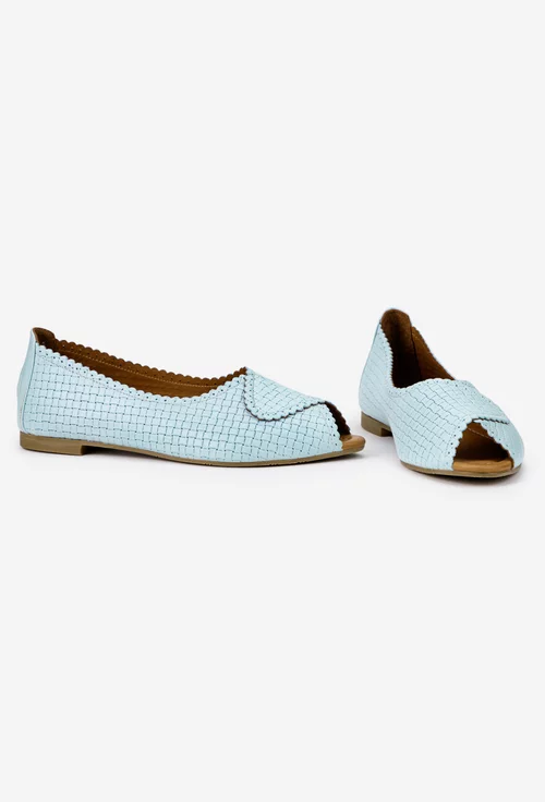 Balerini dama din piele bleu cu model