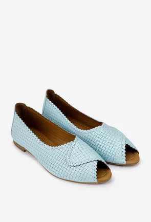 Balerini dama din piele bleu cu model