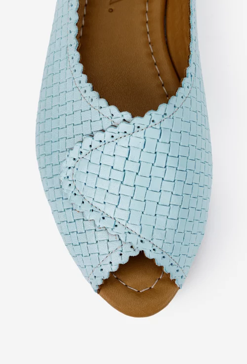 Balerini dama din piele bleu cu model