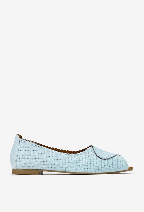 Balerini dama din piele bleu cu model