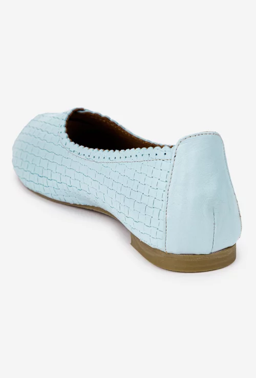 Balerini dama din piele bleu cu model