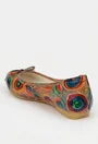 Balerini dama din piele cu imprimeu multicolor si funda