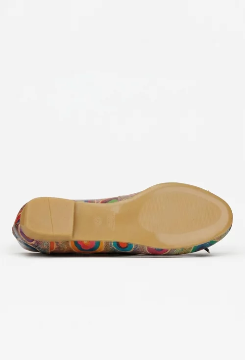 Balerini dama din piele cu imprimeu multicolor si funda