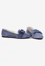 Balerini dama din piele intoarsa bleu cu funda