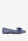 Balerini dama din piele intoarsa bleu cu funda