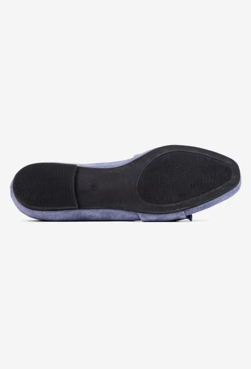 Balerini dama din piele intoarsa bleu cu funda