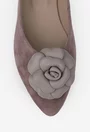 Balerini dama din piele intoarsa taupe cu floare